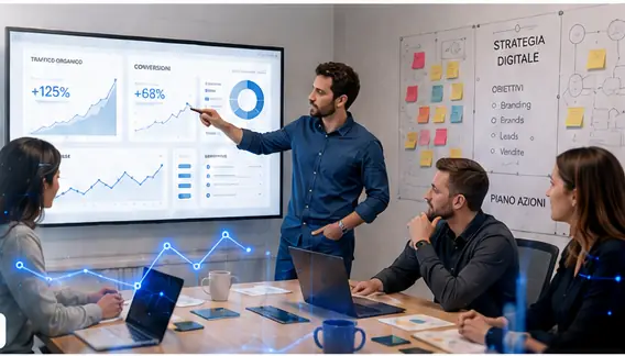 Strategia digitale AziendaPromo con analisi dei dati e pianificazione della crescita