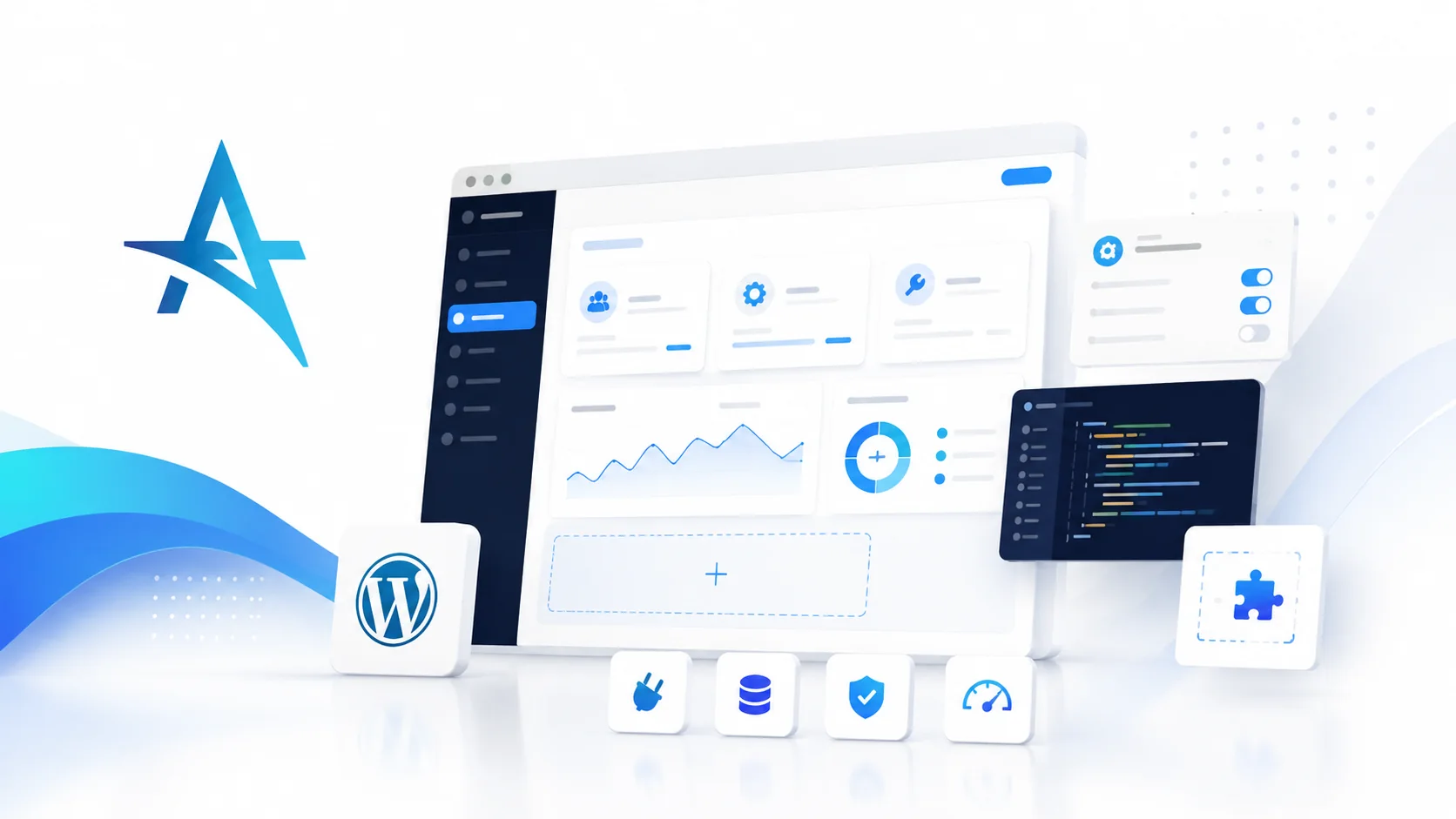 Dashboard software con componenti, plugin e moduli WordPress personalizzati