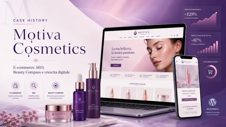 Case history Motiva Cosmetics con e-commerce WooCommerce, SEO e Beauty Compass sviluppati da AziendaPromo